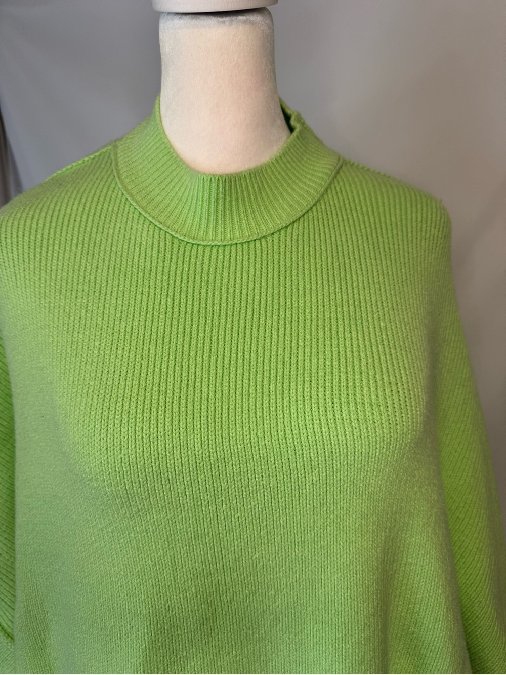 Free People Lime Green Mock Neck Sweater, Drop Sleeve, Roomy - Picture 2 of 13